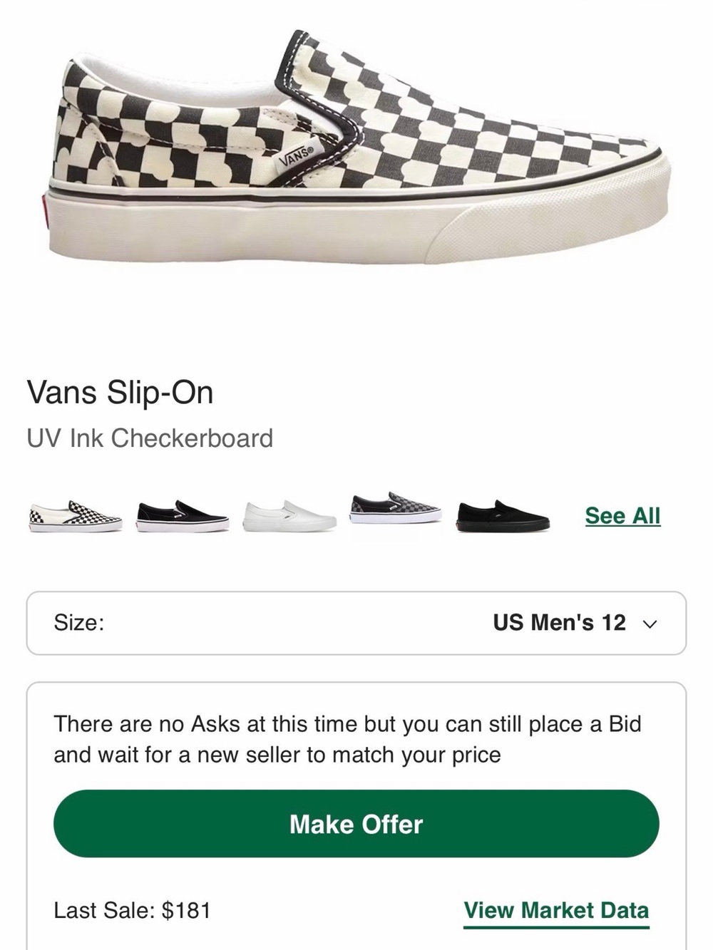 Vans UV Ink Checkerboard Slip-On 12 NIB